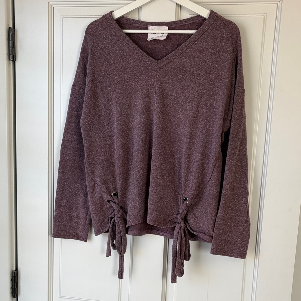 Sadie & Sage Heathered Purple Knit Top with Tie Large - Picture 1 of 6